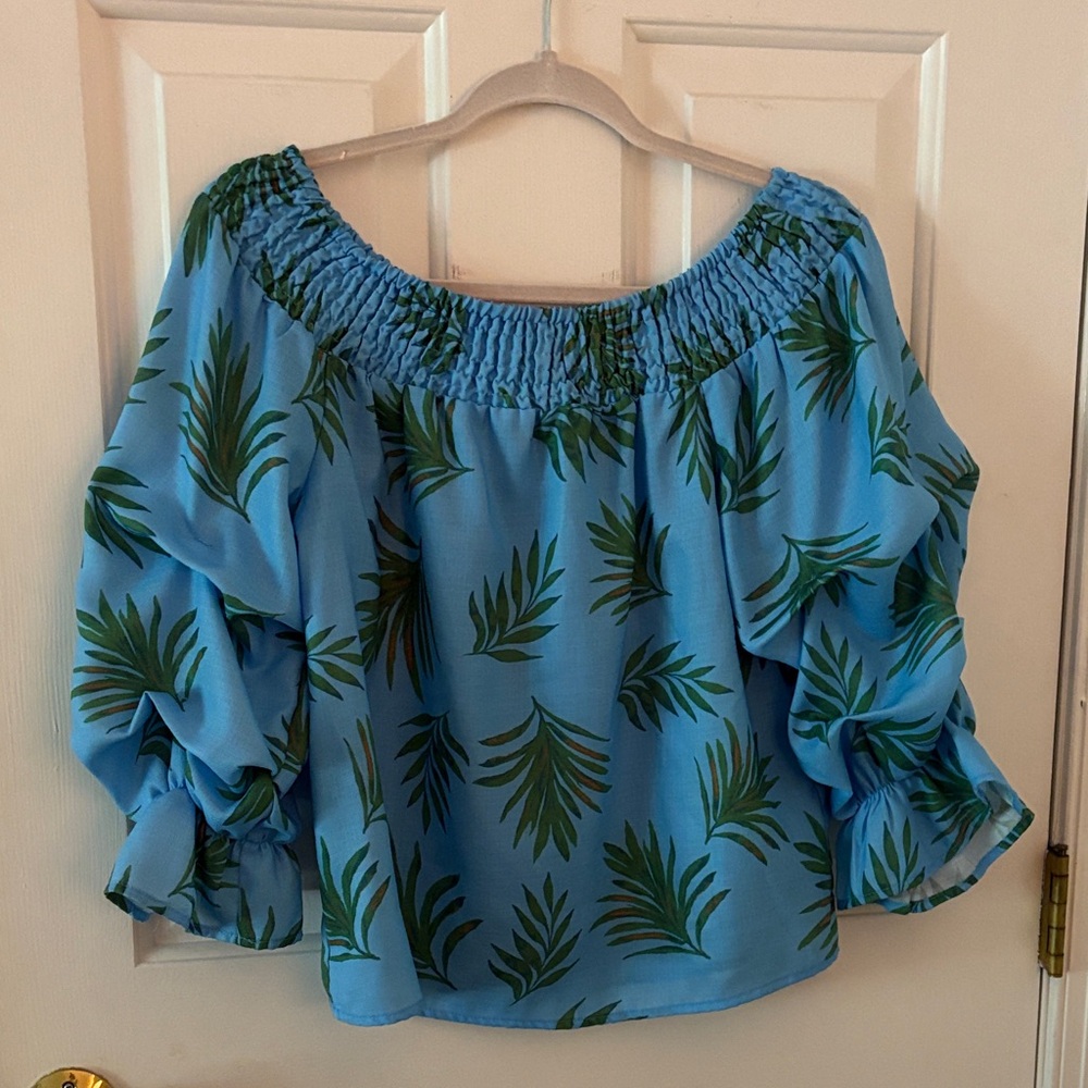Jealous Tomato Blue and Green Leaf Blouse